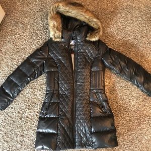 Kensie Black Coat with Fur Hood